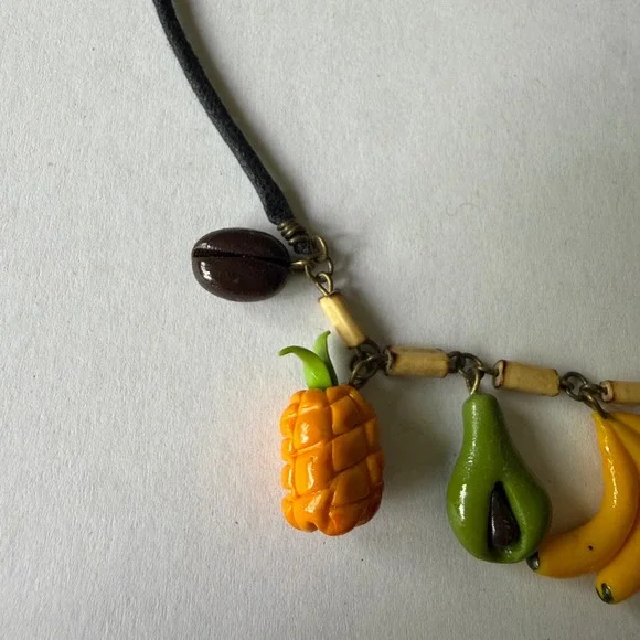 Handmade Tropical Fruit Charm Necklace Black Cord Artisan Boho 18 Inch - Picture 3 of 6